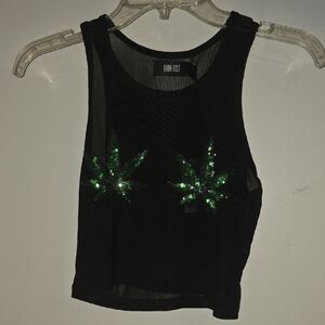 Iron Fist Black Crop Top with Green Sequin Design